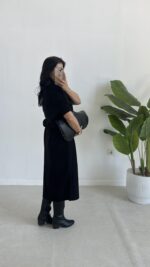 Volas Triko Kuşaklı Elbise - Siyah - Görsel 5