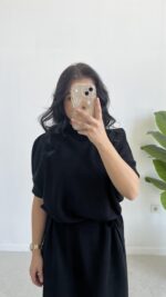 Volas Triko Kuşaklı Elbise - Siyah - Görsel 7