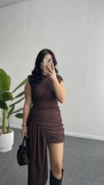 Waslo Tasarım Elbise - Kahverengi - Görsel 2