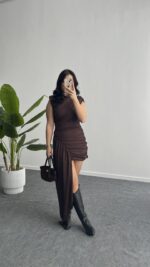 Waslo Tasarım Elbise - Kahverengi - Görsel 4