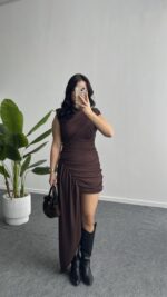 Waslo Tasarım Elbise - Kahverengi - Görsel 5