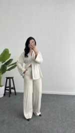 Mora Aksesuarlı Modal Kimono Takım - Bej - Görsel 4