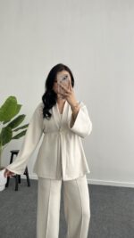 Mora Aksesuarlı Modal Kimono Takım - Bej - Görsel 5