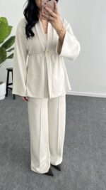 Mora Aksesuarlı Modal Kimono Takım - Bej - Görsel 8