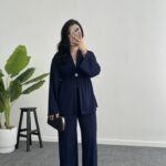 Mora Aksesuarlı Modal Kimono Takım - Lacivert