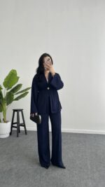 Mora Aksesuarlı Modal Kimono Takım - Lacivert