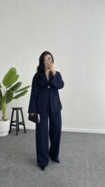 Mora Aksesuarlı Modal Kimono Takım - Lacivert - Görsel 2