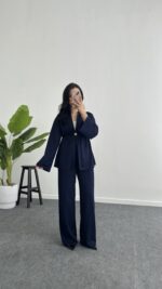 Mora Aksesuarlı Modal Kimono Takım - Lacivert - Görsel 3