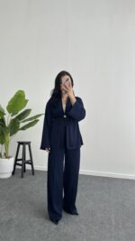 Mora Aksesuarlı Modal Kimono Takım - Lacivert - Görsel 4