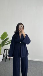 Mora Aksesuarlı Modal Kimono Takım - Lacivert - Görsel 6