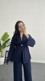 Mora Aksesuarlı Modal Kimono Takım - Lacivert - Görsel 8