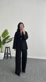 Mora Aksesuarlı Modal Kimono Takım - Siyah - Görsel 4