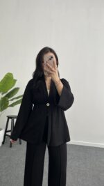 Mora Aksesuarlı Modal Kimono Takım - Siyah - Görsel 6