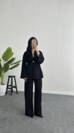 Mora Aksesuarlı Modal Kimono Takım - Siyah - Görsel 8