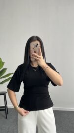 Bağlama Detaylı Modal Basic Bluz - Siyah - Görsel 3