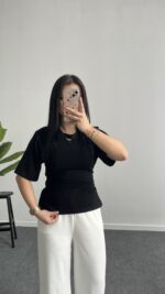 Bağlama Detaylı Modal Basic Bluz - Siyah - Görsel 2