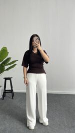 Bağlama Detaylı Modal Basic Bluz - Kahve - Görsel 2