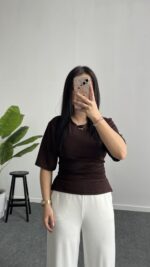 Bağlama Detaylı Modal Basic Bluz - Kahve