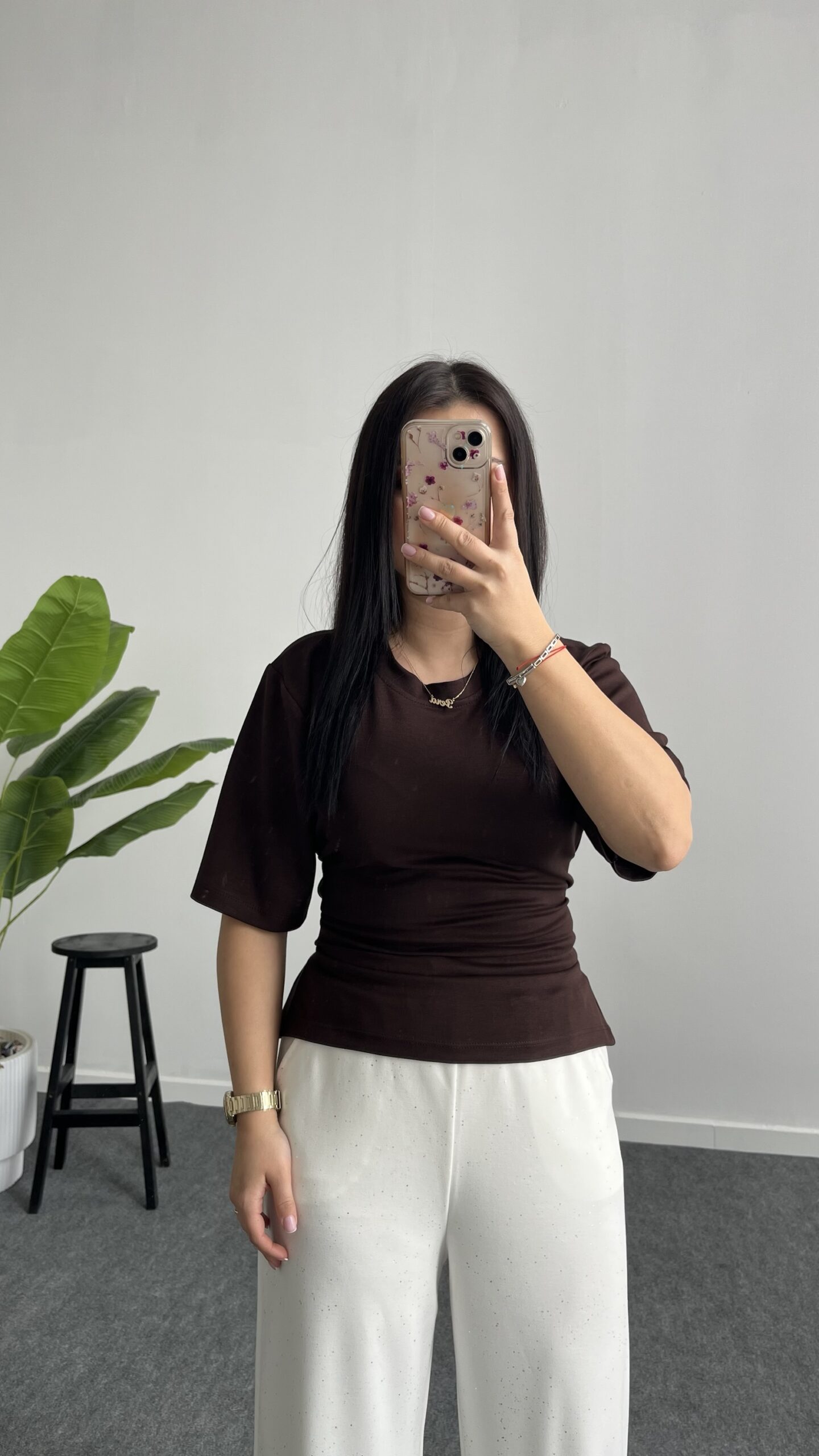 img_0119 Bağlama Detaylı Modal Basic Bluz - Kahve - Görsel 1