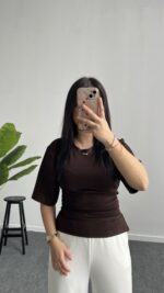 Bağlama Detaylı Modal Basic Bluz - Kahve - Görsel 3