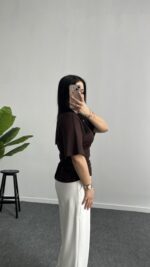 Bağlama Detaylı Modal Basic Bluz - Kahve - Görsel 4