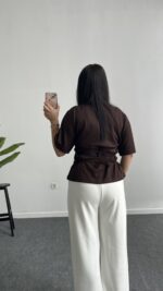 Bağlama Detaylı Modal Basic Bluz - Kahve - Görsel 5