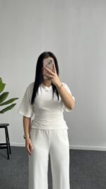 Bağlama Detaylı Modal Basic Bluz - Beyaz