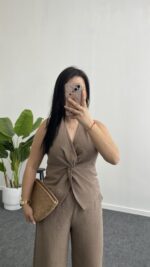 Oledo İkili Keten Takım - Bej - Görsel 3