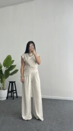 Zoi Vatkalı Bluz Pantolon Modal Takım - Bej - Görsel 6
