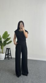 Zoi Vatkalı Bluz Pantolon Modal Takım - Siyah - Görsel 9