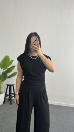 Zoi Vatkalı Bluz Pantolon Modal Takım - Siyah - Görsel 8