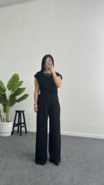 Zoi Vatkalı Bluz Pantolon Modal Takım - Siyah - Görsel 6