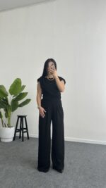 Zoi Vatkalı Bluz Pantolon Modal Takım - Siyah - Görsel 5