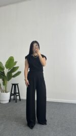 Zoi Vatkalı Bluz Pantolon Modal Takım - Siyah - Görsel 4