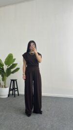 Zoi Vatkalı Bluz Pantolon Modal Takım - Kahve - Görsel 5