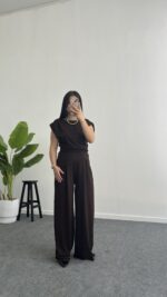 Zoi Vatkalı Bluz Pantolon Modal Takım - Kahve - Görsel 6