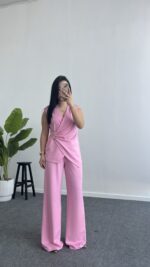 Lady Aksesuar Detaylı Kruvaze Modal Takım - Pembe - Görsel 9