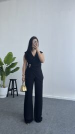 Lady Aksesuar Detaylı Kruvaze Modal Takım - Siyah