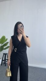 Lady Aksesuar Detaylı Kruvaze Modal Takım - Siyah - Görsel 2