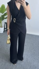 Lady Aksesuar Detaylı Kruvaze Modal Takım - Siyah - Görsel 3