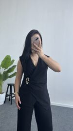 Lady Aksesuar Detaylı Kruvaze Modal Takım - Siyah - Görsel 8