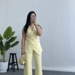 Lady Aksesuar Detaylı Kruvaze Modal Takım - Sarı