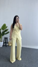Lady Aksesuar Detaylı Kruvaze Modal Takım - Sarı - Görsel 2
