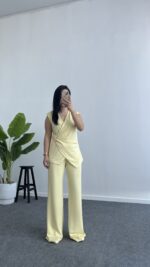 Lady Aksesuar Detaylı Kruvaze Modal Takım - Sarı - Görsel 5