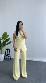 Lady Aksesuar Detaylı Kruvaze Modal Takım - Sarı - Görsel 6