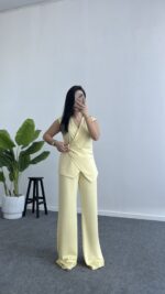 Lady Aksesuar Detaylı Kruvaze Modal Takım - Sarı - Görsel 7