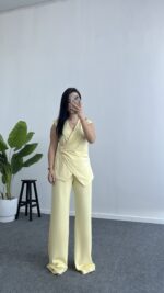 Lady Aksesuar Detaylı Kruvaze Modal Takım - Sarı - Görsel 9
