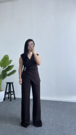 Lady Aksesuar Detaylı Kruvaze Modal Takım - Kahve - Görsel 6