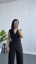 Lady Aksesuar Detaylı Kruvaze Modal Takım - Kahve - Görsel 5