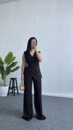 Lady Aksesuar Detaylı Kruvaze Modal Takım - Kahve - Görsel 4